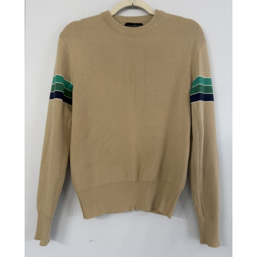 Vintage Slalom Apres Ski Tan And Stripes Crewneck Sweater 100% Wool Men’s Medium